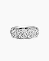 Sculpted Cable Band Ring in Sterling Silver with Diamonds, 7.5mm